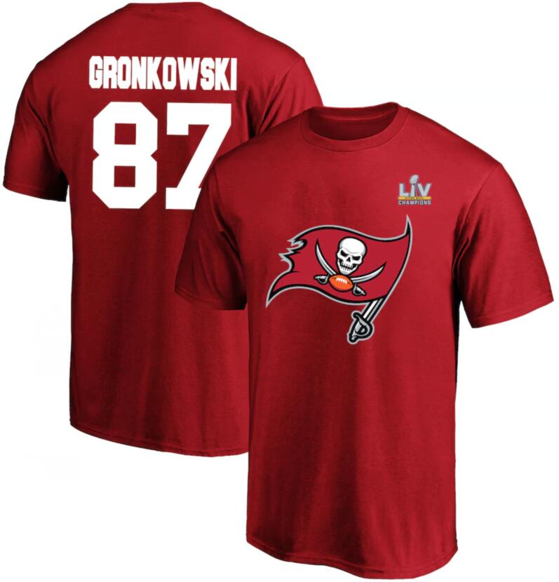 Men's Tampa Bay Buccaneers Rob Gronkowski Fanatics Branded Red Super Bowl LV Champions Big & Tall Name & Number T-Shirt