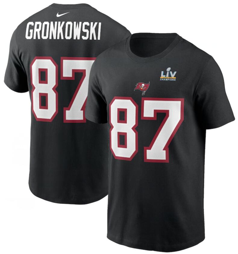 Men's Tampa Bay Buccaneers Rob Gronkowski Nike Black Super Bowl LV Champions Name & Number T-Shirt