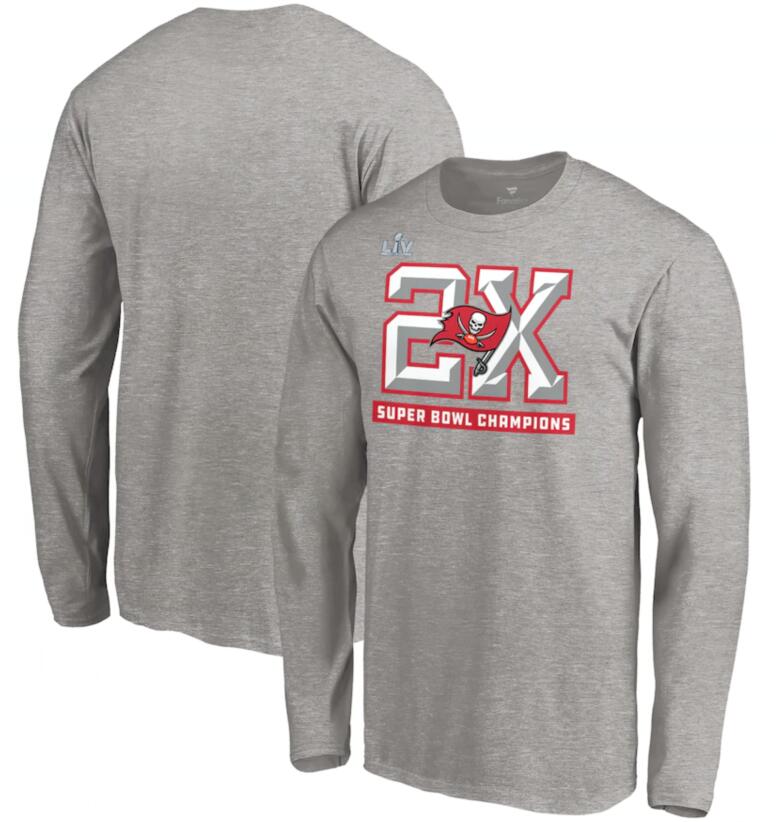 Men's Tampa Bay Buccaneers Fanatics Branded Heathered Gray 2 Time Super Bowl Champions Long Sleeve T-Shirt