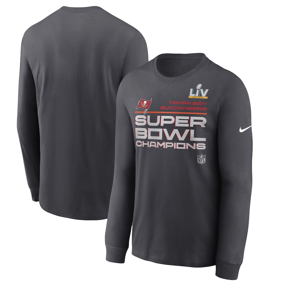 Men's Tampa Bay Buccaneers Nike Anthracite Super Bowl LV Champions Locker Room Trophy Collection Long Sleeve T-Shirt