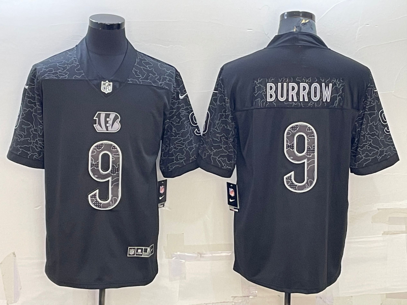 Nike Bengals 9 Joe Burrow Black RFLCTV Limited Jersey