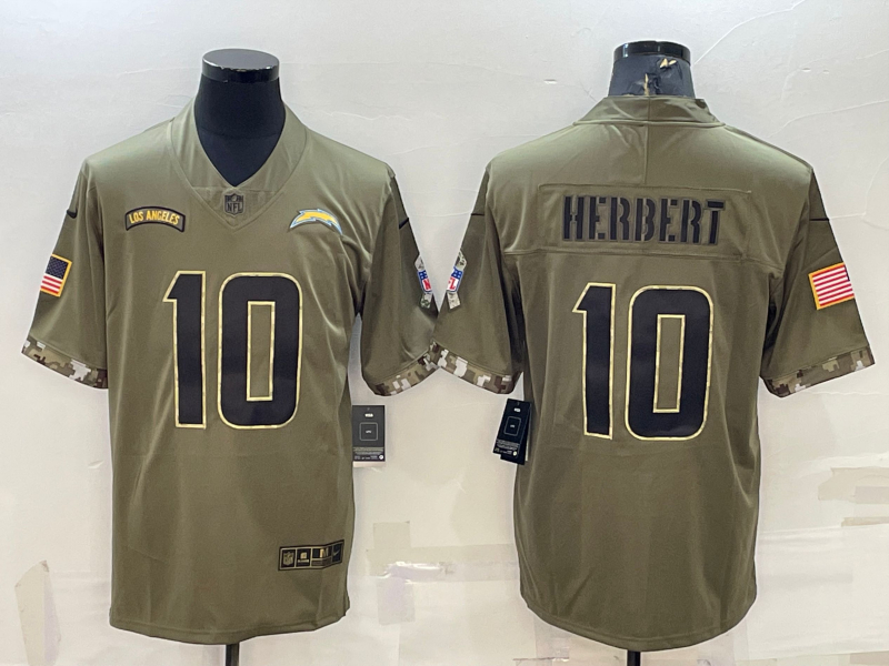 Nike Chargers 10 Justin Herbert Olive 2022 Salute To Service Limited Jersey