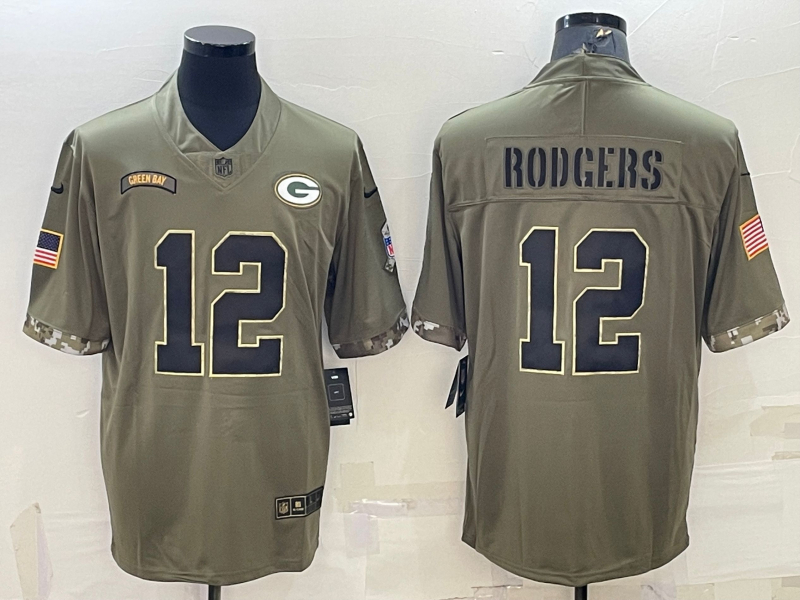 Nike Packers 12 Aaron Rodgers Olive 2022 Salute To Service Limited Jersey