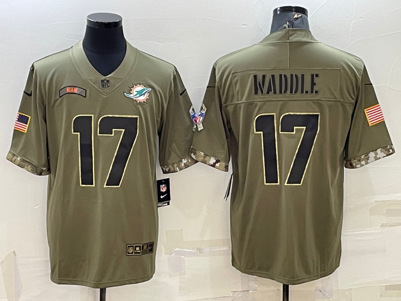 Nike Dolphins 17 Jaylen Waddle Olive 2022 Salute To Service Limited Jersey