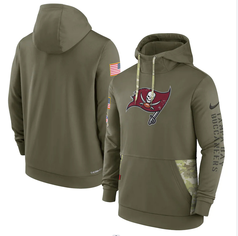 Men's Tampa Bay Buccaneers Nike Olive 2022 Salute to Service Therma Performance Pullover Hoodie