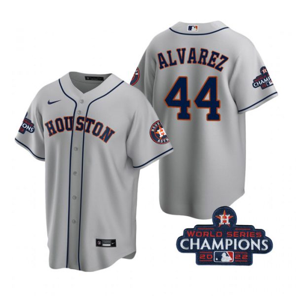 Astros 44 Yordan Alvarez Gray 2022 World Series Champions Cool Base Jersey