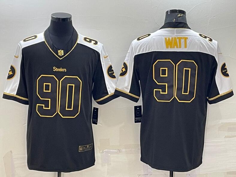 Nike Steelers 90 T.J. Watt Black Gold Thanksgiving Vapor Untouchable Limited Jersey