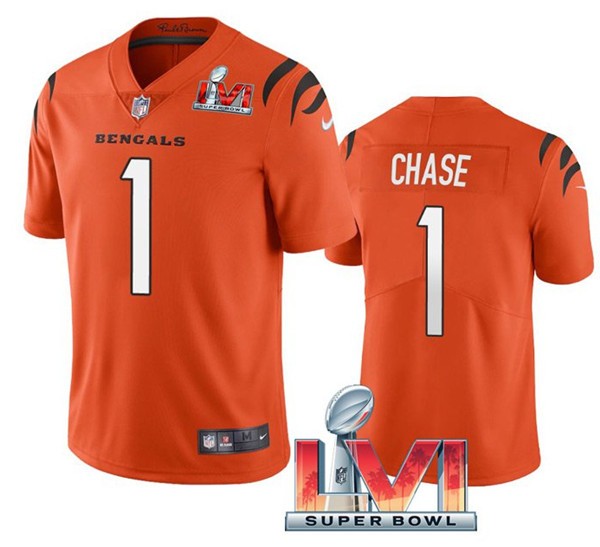 Nike Bengals 1 Ja'Marr Chase Orange 2022 Super Bowl LVI Vapor Limited Jersey