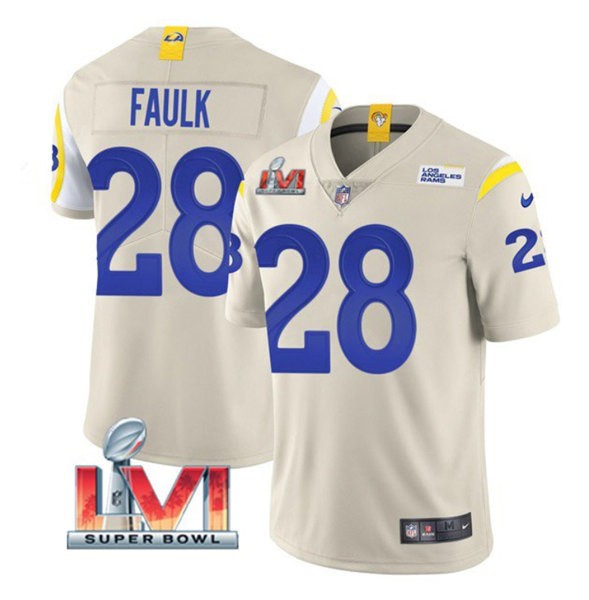 Nike Rams 28 Marshall Faulk Bone 2022 Super Bowl LVI Vapor Limited Jersey