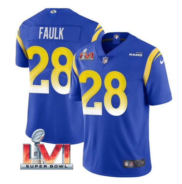 Nike Rams 28 Marshall Faulk Royal 2022 Super Bowl LVI Vapor Limited Jersey