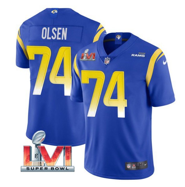 Nike Rams 74 Merlin Olsen Royal 2022 Super Bowl LVI Vapor Limited Jersey