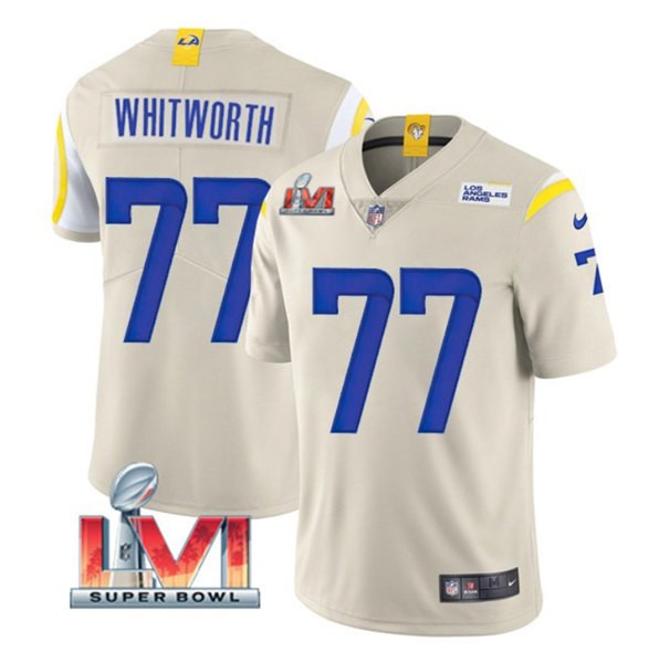 Nike Rams 77 Andrew Whitworth Bone 2022 Super Bowl LVI Vapor Limited Jersey