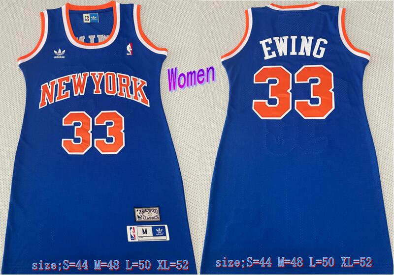 Knicks 33 Patrick Ewing Blue Women Hardwood Classics Jersey