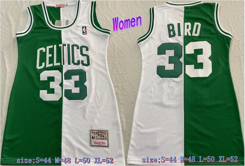 Celtics 33 Larry Bird Split Green White Women Hardwood Classics Jersey