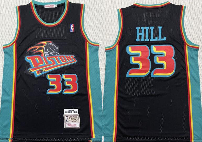 Pistons 33 Grant Hill Black 1998-99 Hardwood Classics Jersey