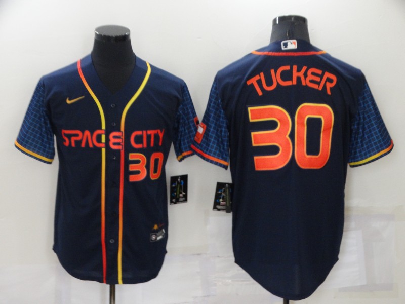 Astros 30 Kyle Tucker Navy Nike 2022 City Connect Cool Base Jerseys
