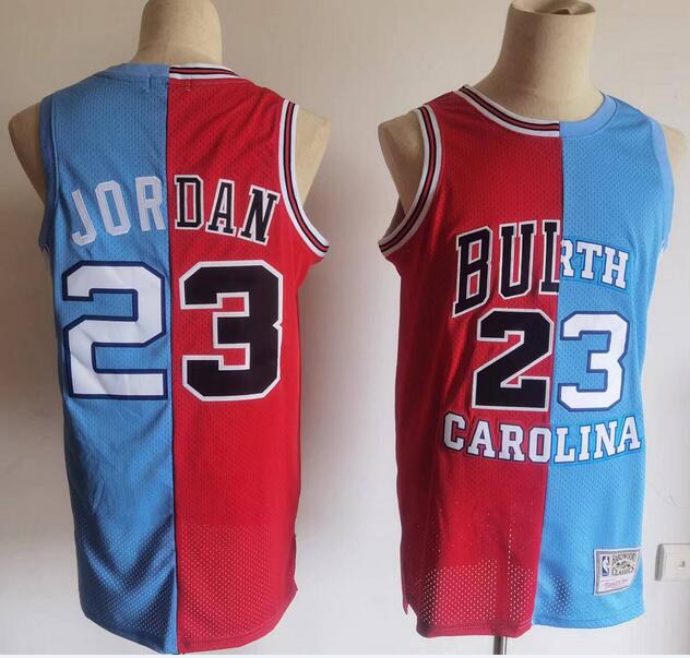 Bulls 23 Michael Jordan Blue Red Split Hardwood Classics Jersey