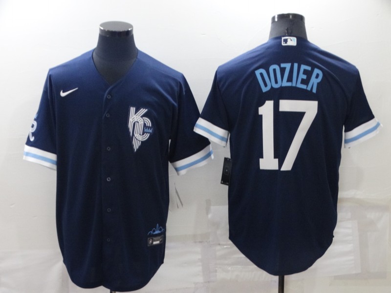 Royals 17 Hunter Dozier Navy Nike 2022 City Connect Cool Base Jersey