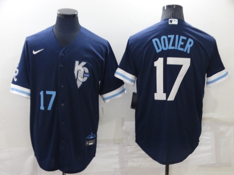 Royals 17 Hunter Dozier Navy Nike 2022 City Connect Cool Base Jerseys