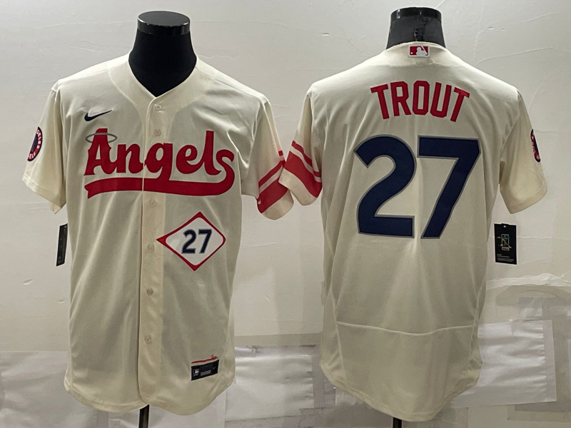 Angels 27 Mike Trout Cream 2022 City Connect Flexbase Jersey