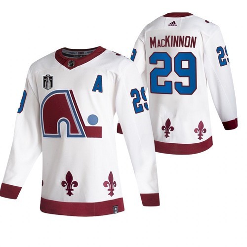 Avalanche 29 Nathan MacKinnon White 2022 Stanley Cup Final Patch Reverse Retro Adidas Jersey