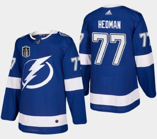 Lightning 77 Victor Hedman Blue 2022 Stanley Cup Final Patch Adidas Jersey