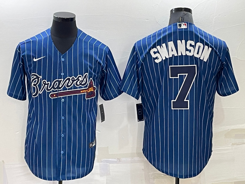 Braves 7 Dansby Swanson Blue Nike Throwback Cool Base Jersey