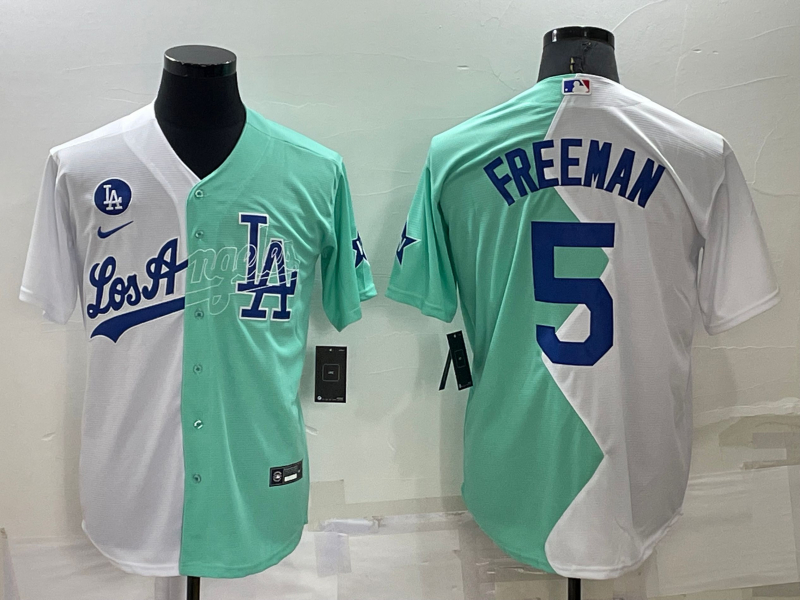Dodgers 5 Freddie Freeman White Green Nike Split 2022 MLB All-Star Jersey