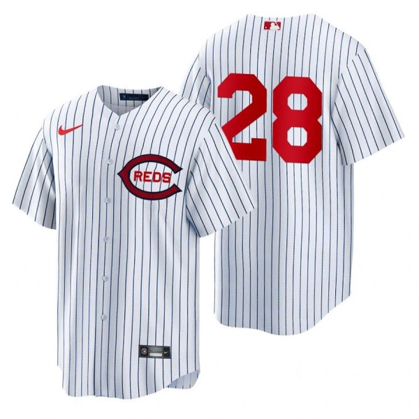 Reds 28 Austin Romine White Nike 2022 Field of Dreams Cool Base Jersey