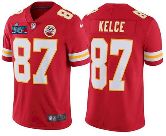 Nike Chiefs 87 Travis Kelce Red 2023 Super Bowl LVII Vapor Limited Jersey