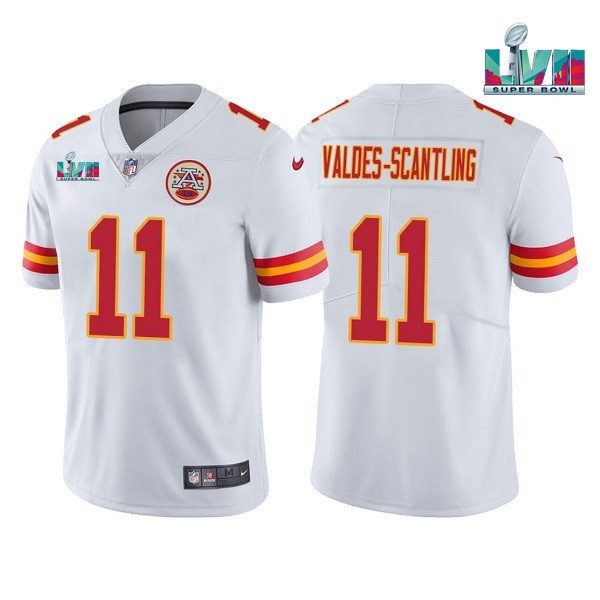 Nike Chiefs 11 Marquez Valdes Scantling White 2023 Super Bowl LVII Vapor Limited Jersey