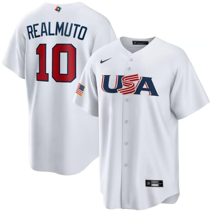 USA 10 J.T. Realmuto White Nike 2023 World Baseball Classic Jersey