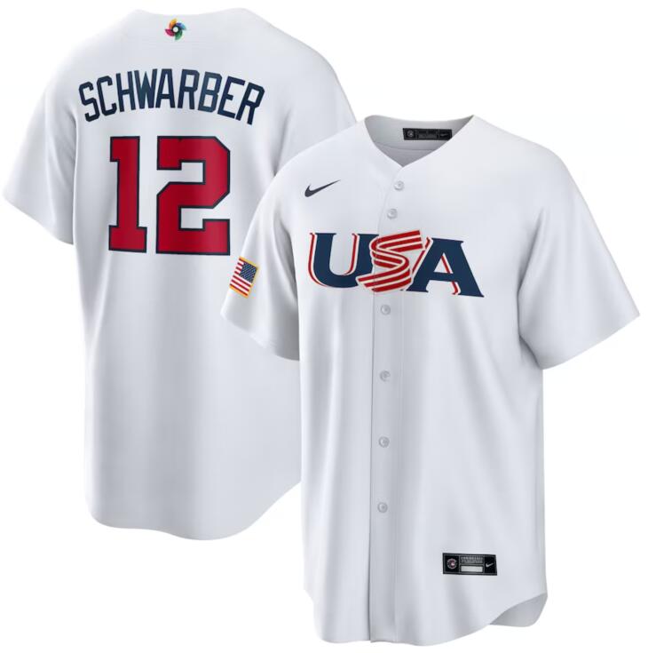 USA 12 Kyle Schwarber White Nike 2023 World Baseball Classic Jersey