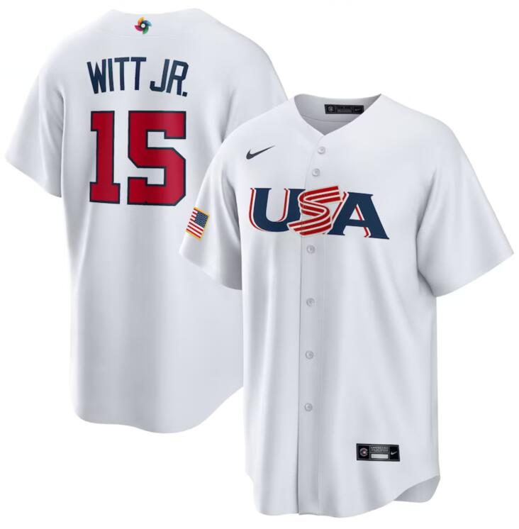 USA 15 Bobby Witt White Nike 2023 World Baseball Classic Jersey