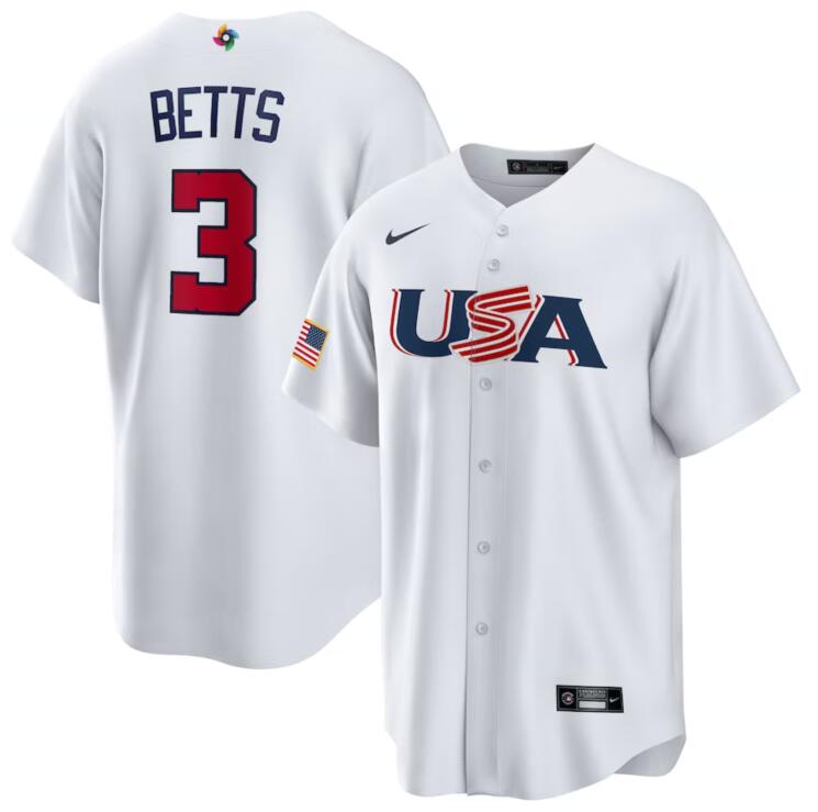 USA 3 Mookie Betts White Nike 2023 World Baseball Classic Jersey