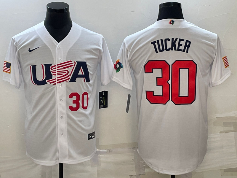 USA 30 Kyle Tucker White Nike 2023 World Baseball Classic Jersey