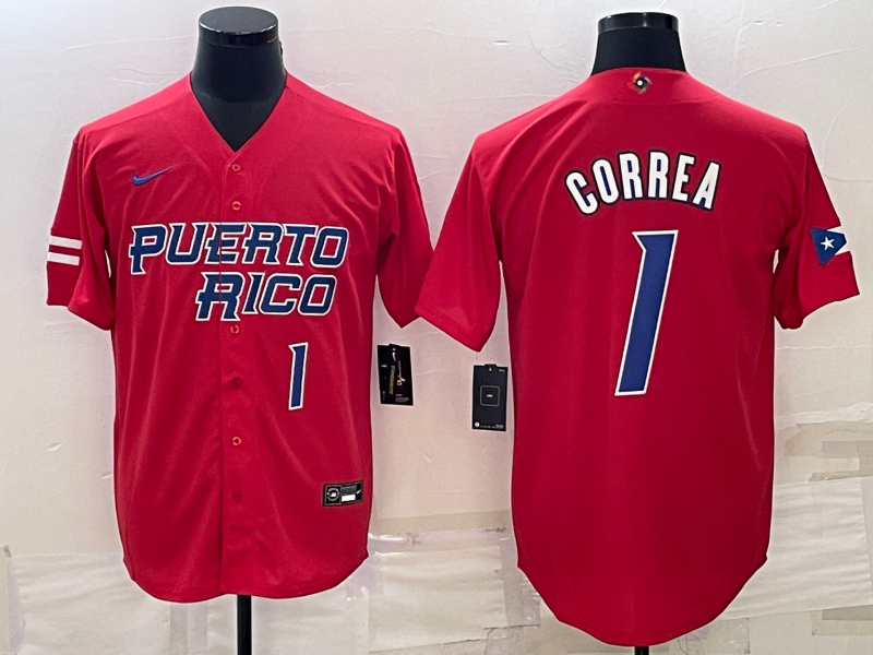 Men's Puerto Rico 1 Carlos Correa Red 2023 World Baseball Series Jerseys