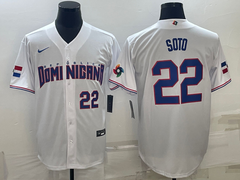 Dominican Republic 22 Juan Soto White Nike 2023 World Baseball Classic Jersey
