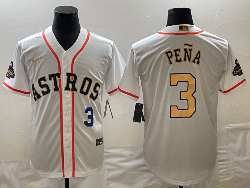 Astros 3 Jeremy Pena White Gold Nike 2023 Gold Collection Cool Base Jerseys