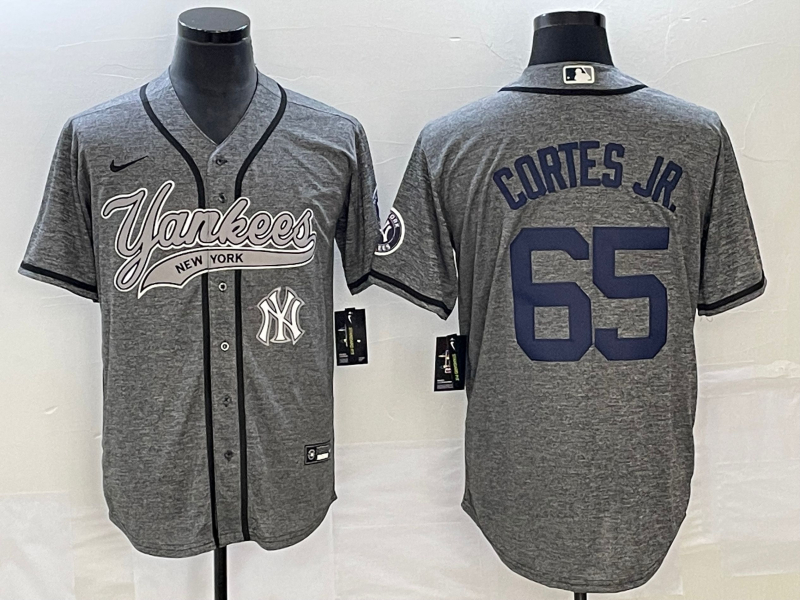 Yankees 65 Nestor Cortes JR. Logo Gray Gridiron Cool Base Jersey