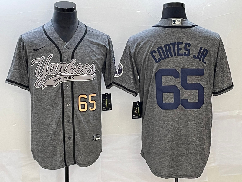 Yankees 65 Nestor Cortes JR. Number Gray Gridiron Cool Base Jersey