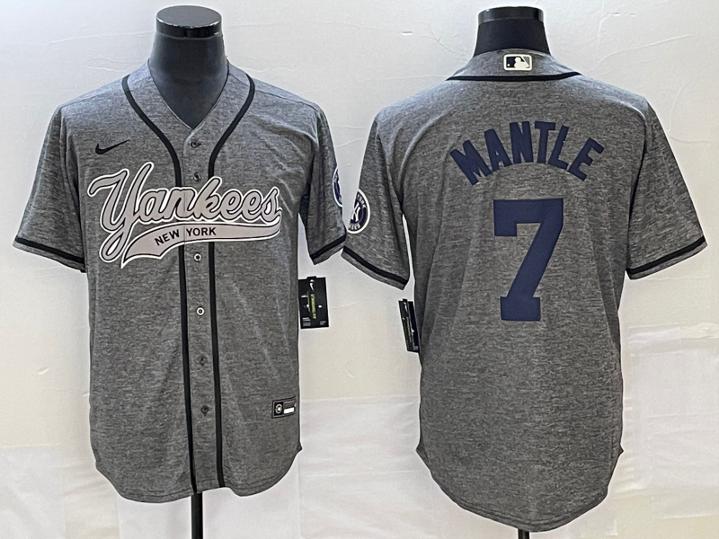 Yankees 7 Mickey Mantle Gray Gridiron Cool Base Jersey