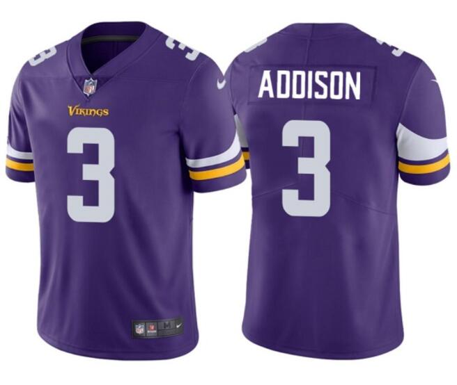 Nike Vikings 3 Jordan Addison Purple 2023 NFL Draft Vapor Limited Jersey