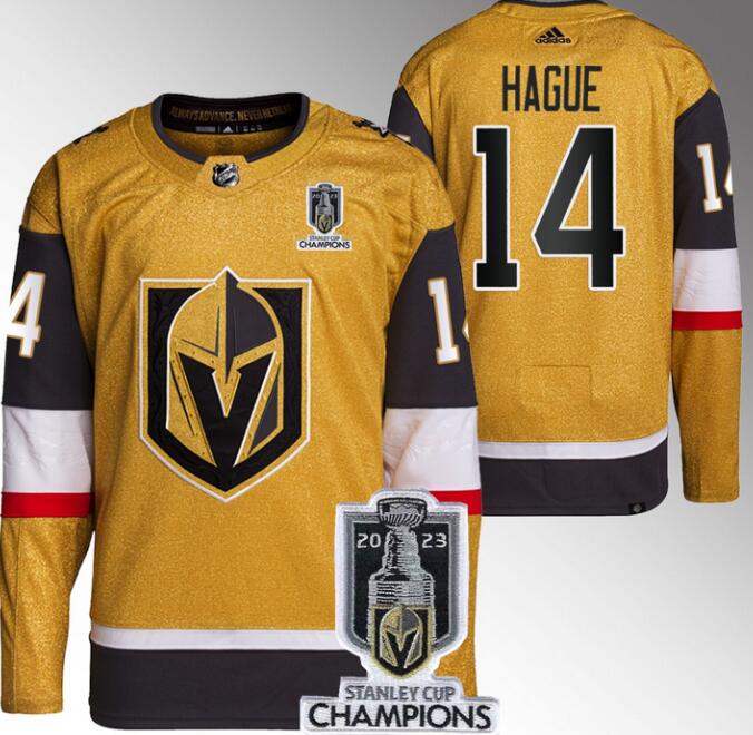 Vegas Golden Knights 14 Nicolas Hague Gold 2023 Stanley Cup Champions Adidas Jersey