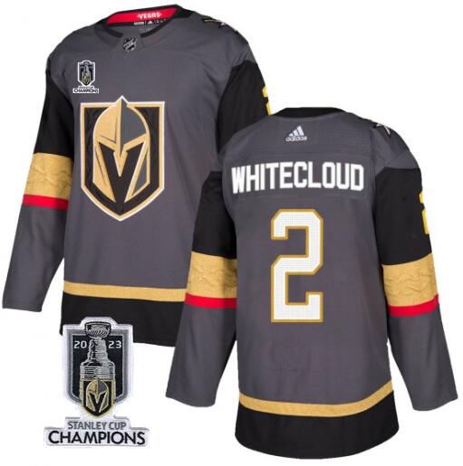 Vegas Golden Knights 2 Zach Whitecloud Gray 2023 Stanley Cup Champions Adidas Jersey