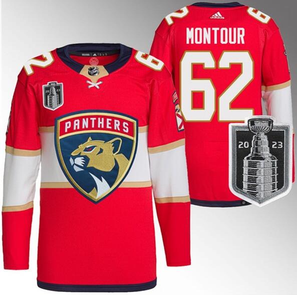 Panthers 62 Brandon Montour Red 2023 Stanley Cup Final Adidas Jersey