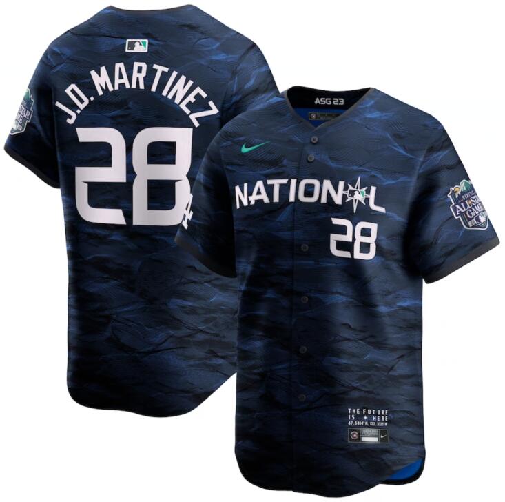 National League 28 J.D. Martinez Royal Nike 2023 MLB All-Star Game Jersey