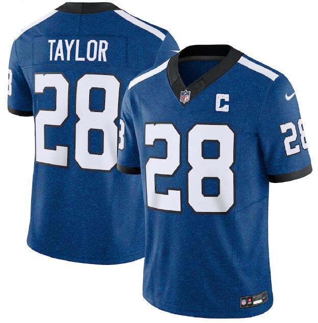 Nike Colts 28 Jonathan Taylor Royal F.U.S.E. Vapor Limited C Patch Throwback Jersey