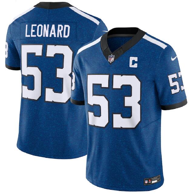 Nike Colts 53 Shaquille Leonard Royal F.U.S.E. Vapor Limited C Patch Throwback Jersey