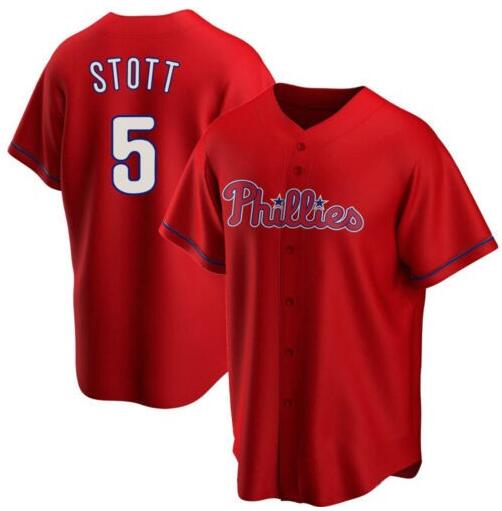 Phillies 5 Bryson Stott Red Nike Cool Base Jersey